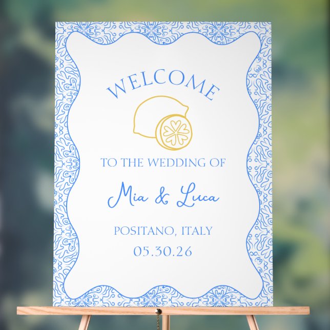 Chic Lemon Blue Tile Italian Wedding Welcome Sign (Neutral)