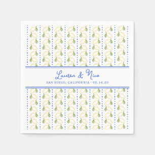 Chic Lemon Citrus Elegant Blue Summer Wedding Napkin