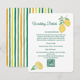 Chic Lemon Citrus Wedding Details Enclosure Card