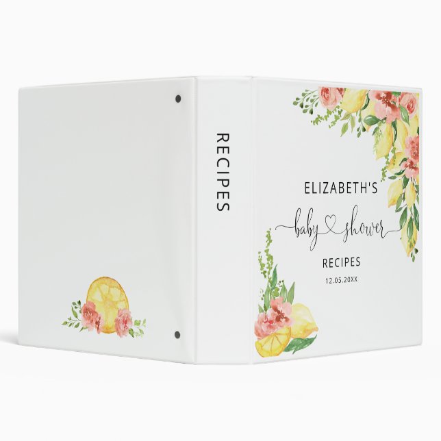 Chic Lemon Flora Bridal Shower Recipe Book 3 Ring  Binder (Background)