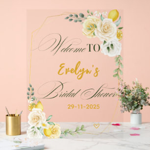 Chic Lemon Floral Blush Bridal Shower Welcome Acrylic Sign