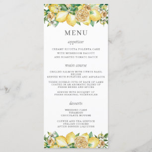 Chic Lemon Floral Green Menu Mariage