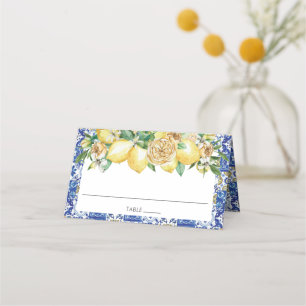 Chic Lemon Greenery Floral Mediterranean Bridal Place Card