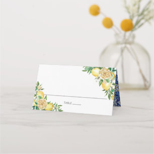 Chic Lemon Greenery Floral Mediterranean Wedding Place Card