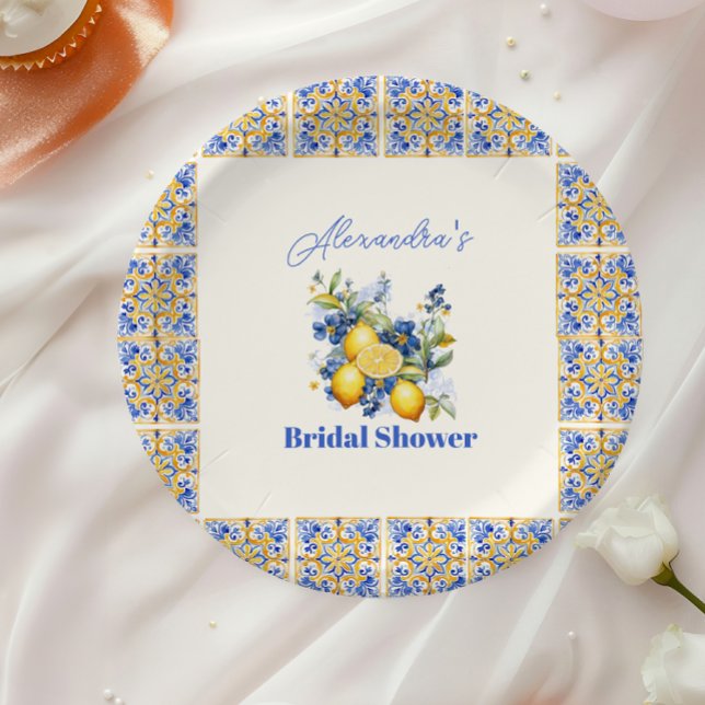 Chic Lemon Mediterranean Summer Bridal Shower Paper Plate (Creator Uploaded)