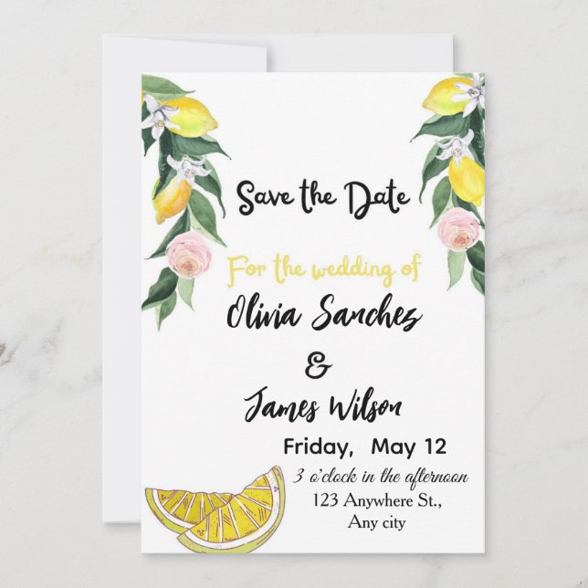 Chic Lemon  Summer Wedding  Invitation (Front)