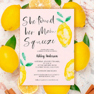 Chic lemon watercolor summer squeeze bridal shower invitation
