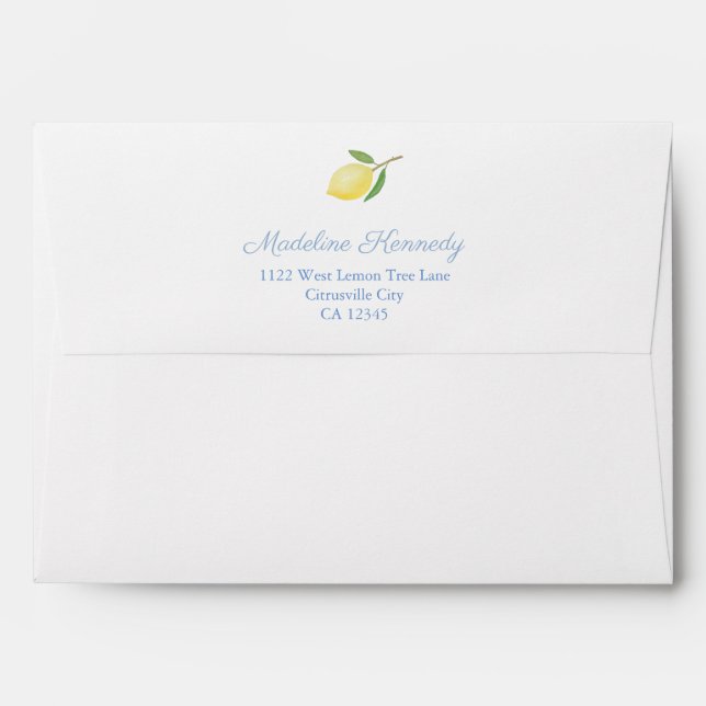 Chic Lemons Blue And White Stripes Return Address Envelope (Back (Top Flap))