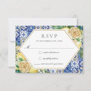 Chic Lemons Yellow Floral Greenery Wedding    RSVP Card