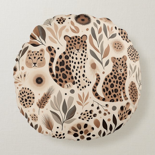 Chic Leopard Floral Design for Trendy Home  Round Pillow (Front)