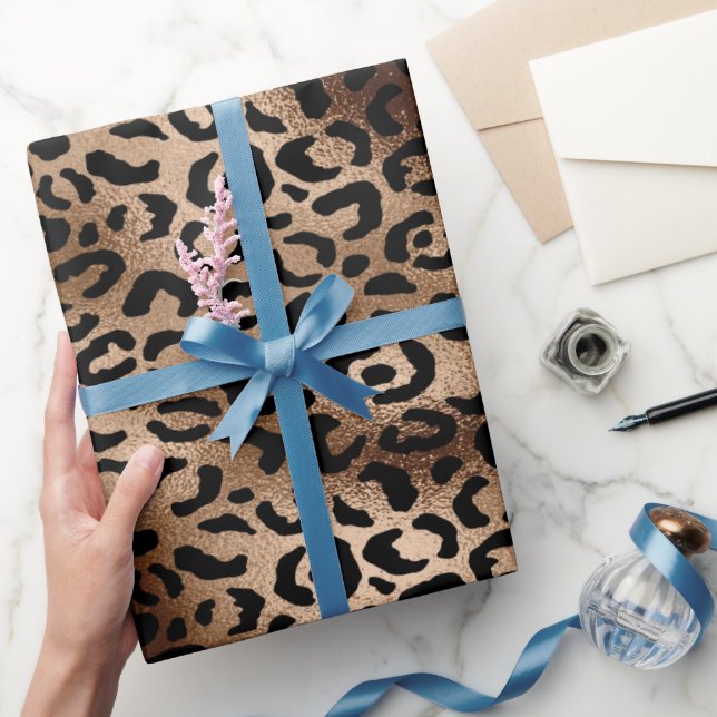 Chic Leopard Pattern Black Bronze Monogram    Wrapping Paper (Gifting)