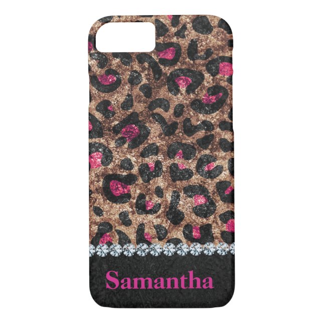 Chic leopard pink animal diamond personalized Case-Mate iPhone case (Back)