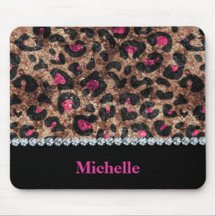 Chic leopard pink animal diamond personalized mouse pad