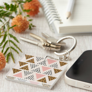 Chic Leopard & Pink Triangle Pattern Keychain