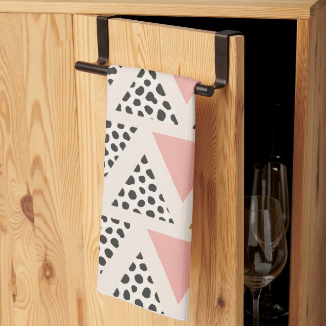 Chic Leopard & Pink Triangle Pattern Kitchen Towel (Thirds Fold)