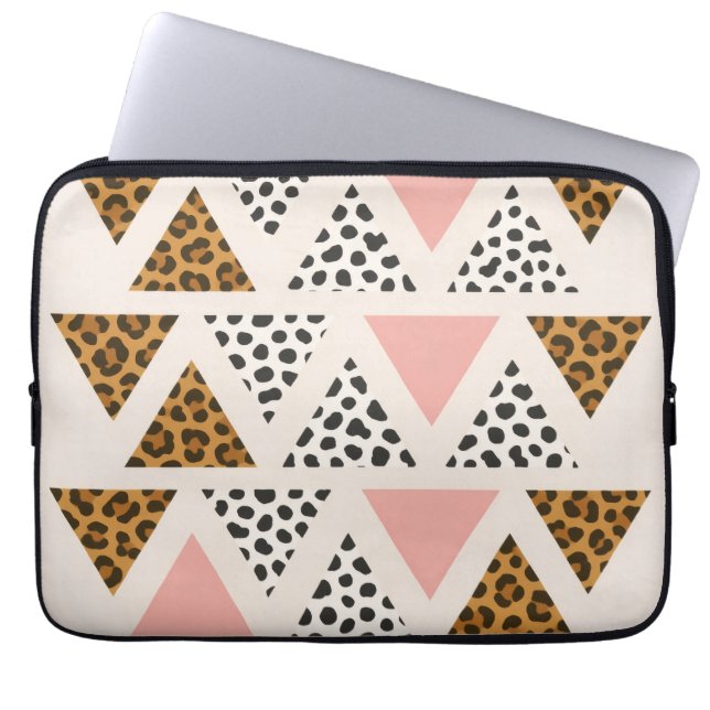 Chic Leopard & Pink Triangle Pattern Laptop Sleeve (Front)