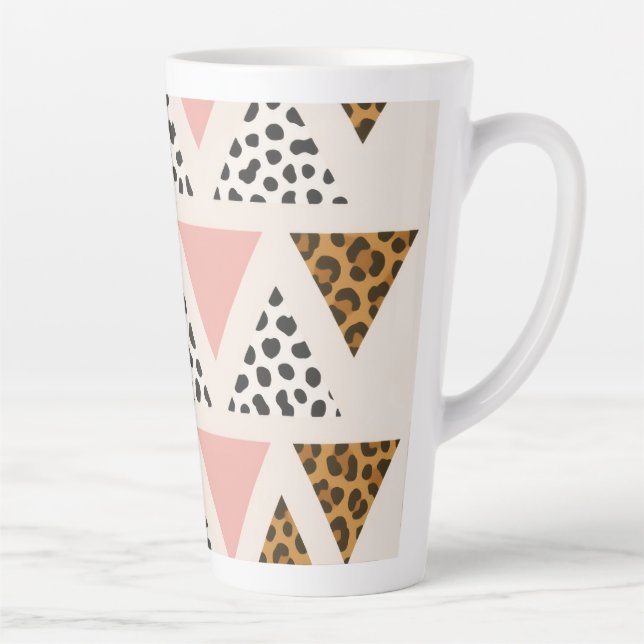 Chic Leopard & Pink Triangle Pattern Latte Mug (Right)