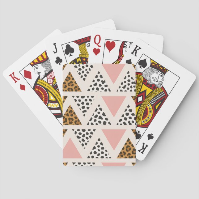 Chic Leopard & Pink Triangle Pattern Playing Cards (Back)