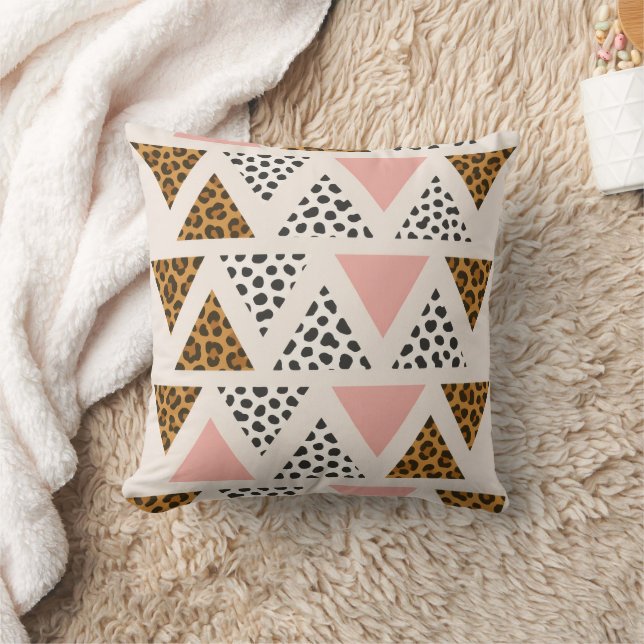 Chic Leopard & Pink Triangle Pattern Throw Pillow (Blanket)