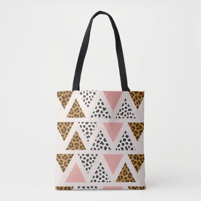 Chic Leopard & Pink Triangle Pattern Tote Bag (Front)