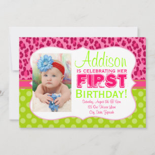 Chic Leopard & Pois Lime Green & Pink Invitation