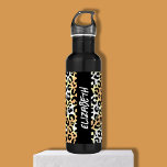Chic Leopard Print 710 Ml Water Bottle<br><div class="desc">A fun leopard print circles this black stainless steel water bottle personalized with your name printed vertically in chic lettering.</div>