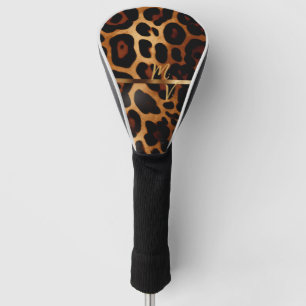 Chic Leopard Print and Gold Monogrammed Golf Head Cover