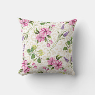 Chic Leopard Print and Pink Floral Botanical Throw Pillow
