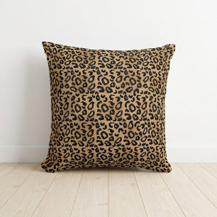 Chic Leopard Print Cheetah Spots Brown Black Throw Pillow