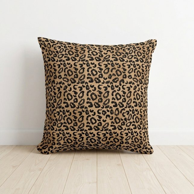 Chic Leopard Print Cheetah Spots Brown Black Throw Pillow (Chic Leopard Print Cheetah Spots Brown Black Throw Pillow)