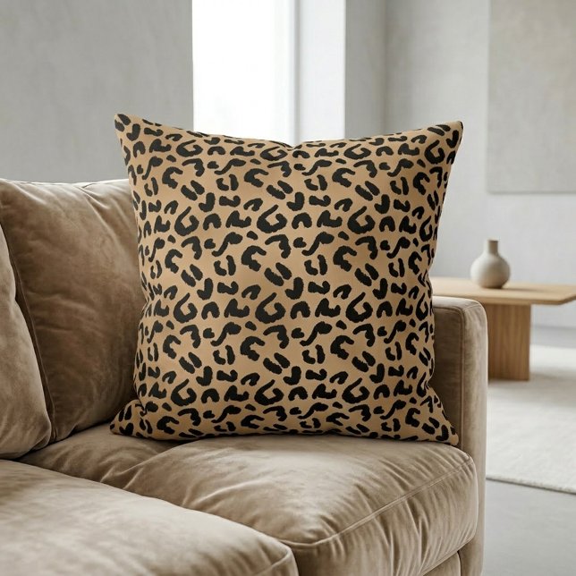 Chic Leopard Print Cheetah Spots Brown Black Throw Pillow (Chic Leopard Print Cheetah Spots Brown Black Throw Pillow)