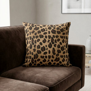 Chic Leopard Print Cheetah Spots Brown Black Throw Pillow