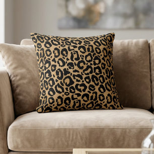 Chic Leopard Print Cheetah Spots Brown Black Throw Pillow