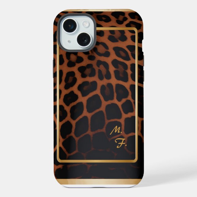 Chic Leopard-Print Monogrammed iPhone Case (Back)