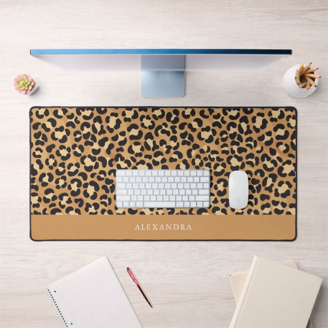 Chic Leopard Print Personalized  Desk Mat (Office 1)