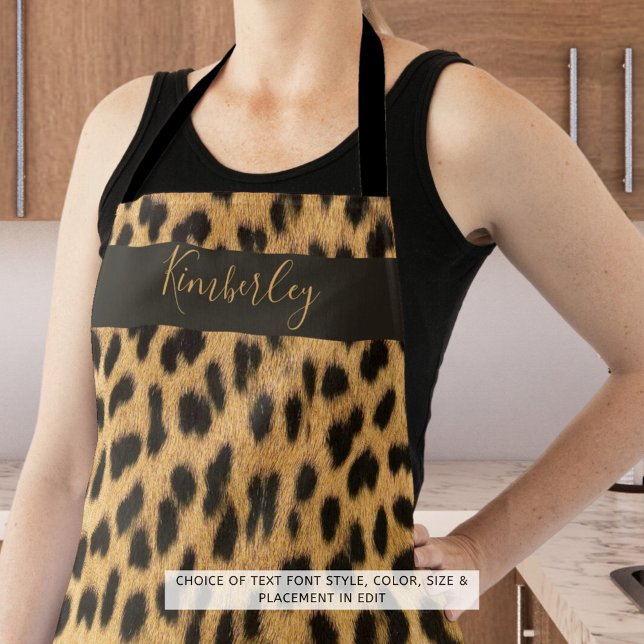 Chic Leopard Print Script Name Apron (Creator Uploaded)