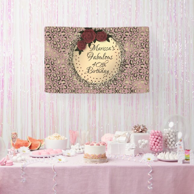 Chic Leopard Rose Fabulous 40th Birthday    Banner (Party)