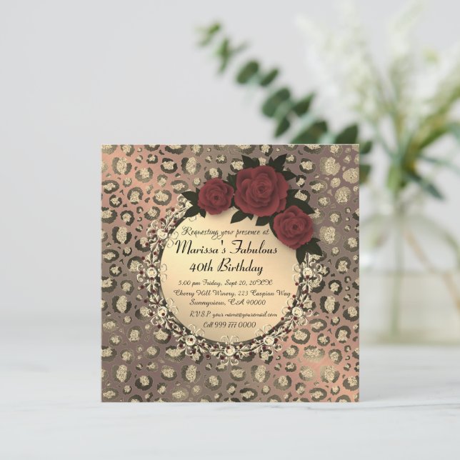 Chic Leopard Rose Fabulous 40th Birthday       Card (Standing Front)