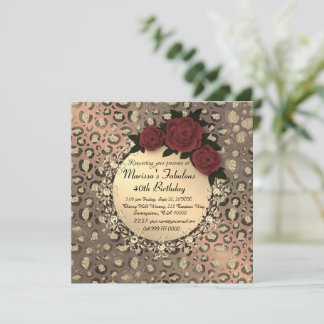 Chic Leopard Rose Fabulous 40th Birthday Card