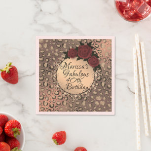 Chic Leopard Rose Fabulous 40th Birthday Napkin