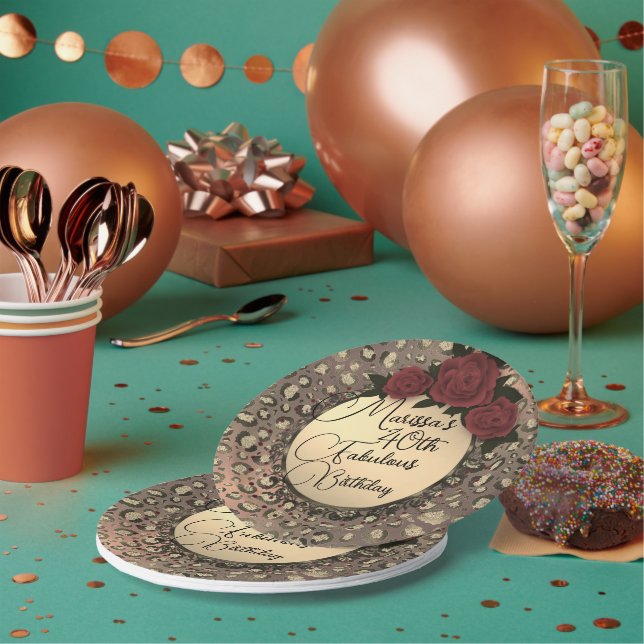 Chic Leopard Rose Fabulous 40th Birthday Paper Pla Paper Plate (Multi)
