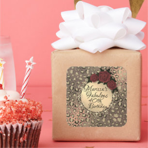 Chic Leopard Rose Fabulous 40th Birthday   Square Sticker