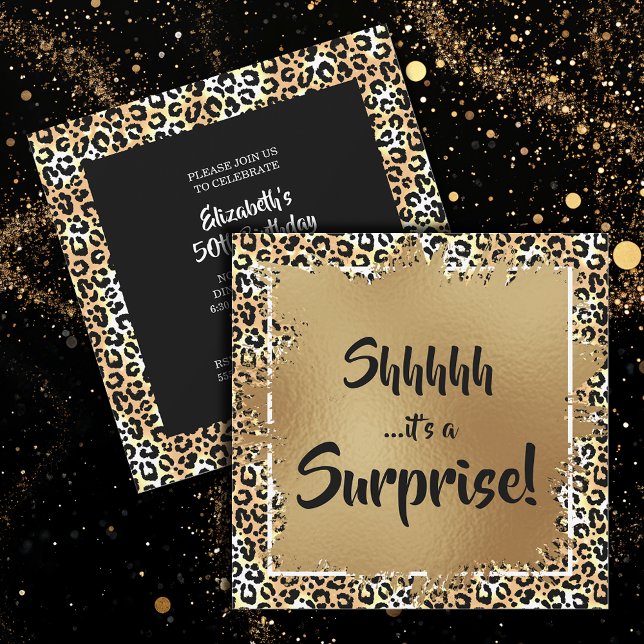 Chic Leopard Surprise 50th Birthday Party  Invitation (Chic leopard print surprise 50th birthday party invitations, PRINTED and/or INSTANT DOWNLOAD)