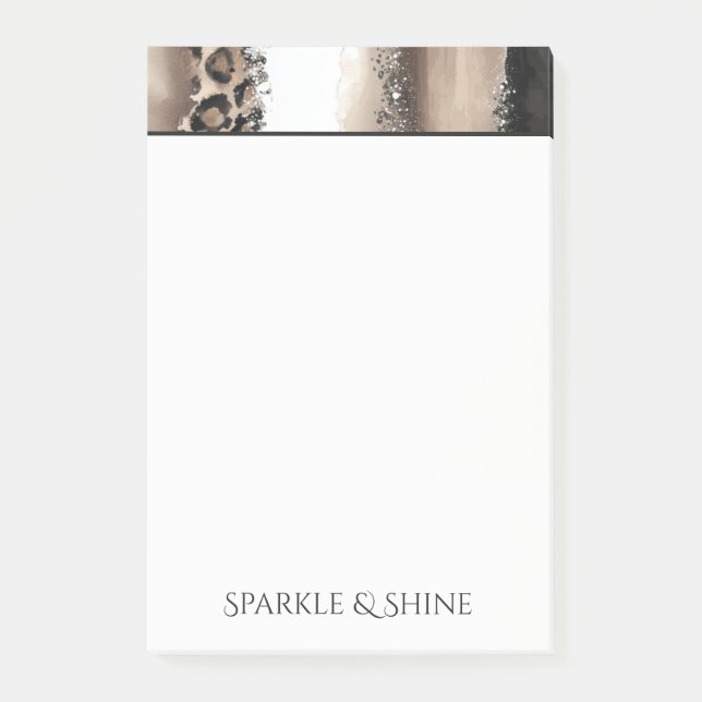 Chic Leopard White Glitzy Cream Black Post-it Notes (Front)