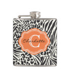 Chic Léopard Zèbre et Orange Flacon de Monogramme 