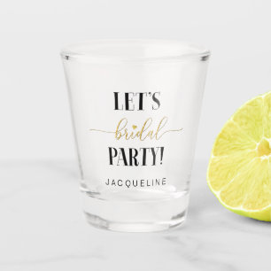 Chic Lets Bridal Party Gold Glitter Script w Name  Shot Glass