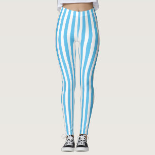 Chic Light Blue and White Vertical Stripes Leggings