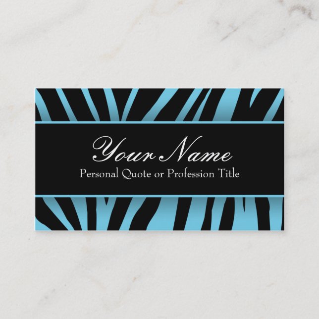 Chic Light Blue Black Zebra Stripes Business Cards (Front)