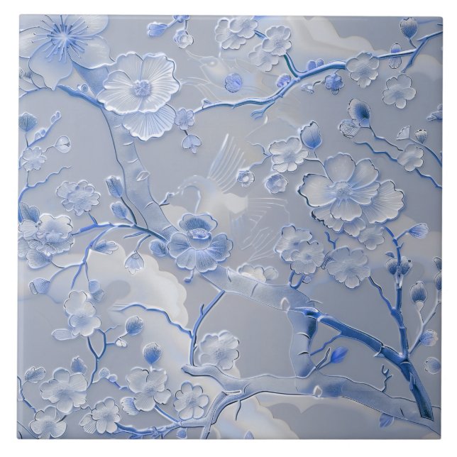 Chic light blue floral cloisonne tile (Front)