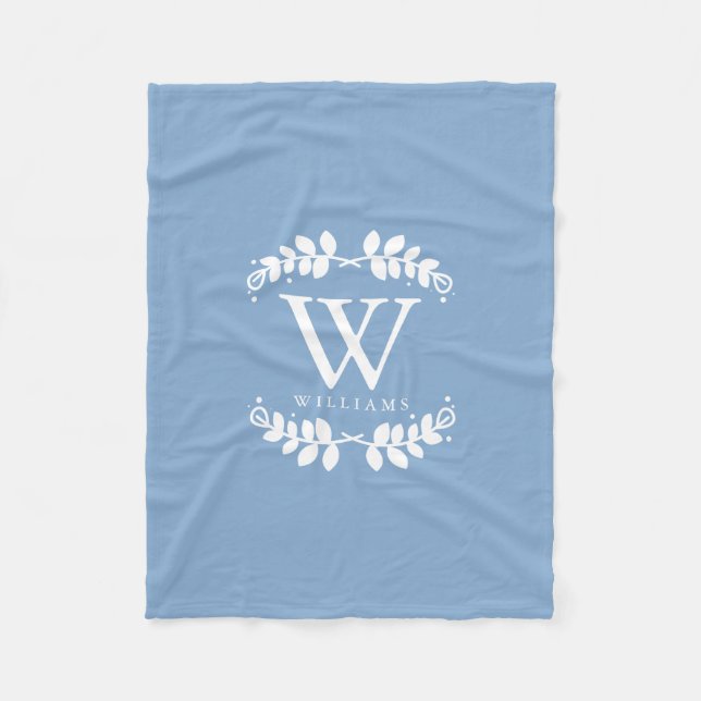 Chic Light Blue Monogram Fleece Blanket (Front)
